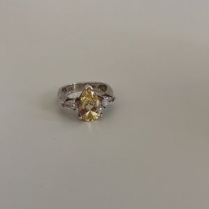 Vintage pear cut citrine and white topaz silver ring